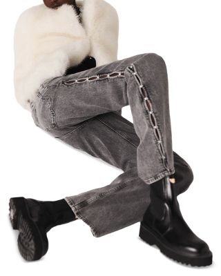 Perline High Rise Beaded Wide Leg Jeans in Grey