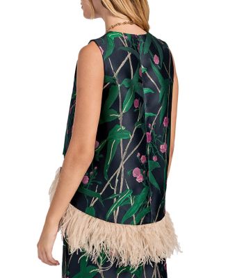 La Doublej La Scala Top With Feathers Bamboo Jacquard Black