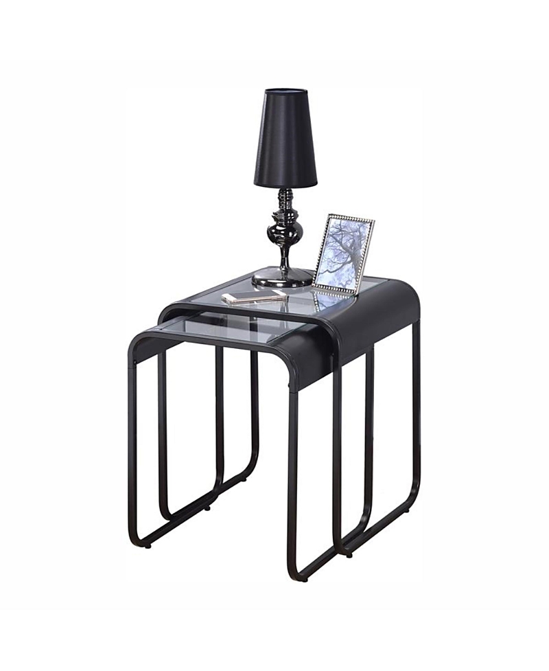 Furniture Of America Dover Glass Top Nesting Table, Set Of 2 In Black