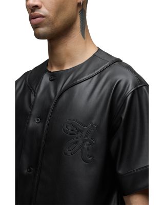 Faux Leather Baseball Jersey