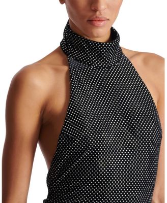  Long Velvet Halterneck Dress With Rhinestones