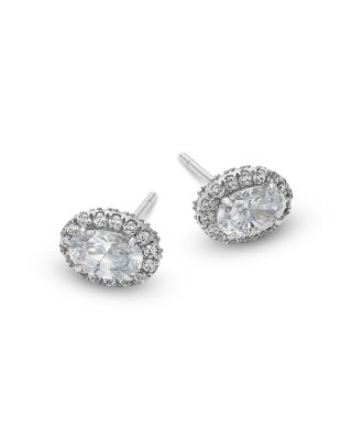 Oval Diamond Halo Stud Earrings in 14K White Gold, 1.0 tcw