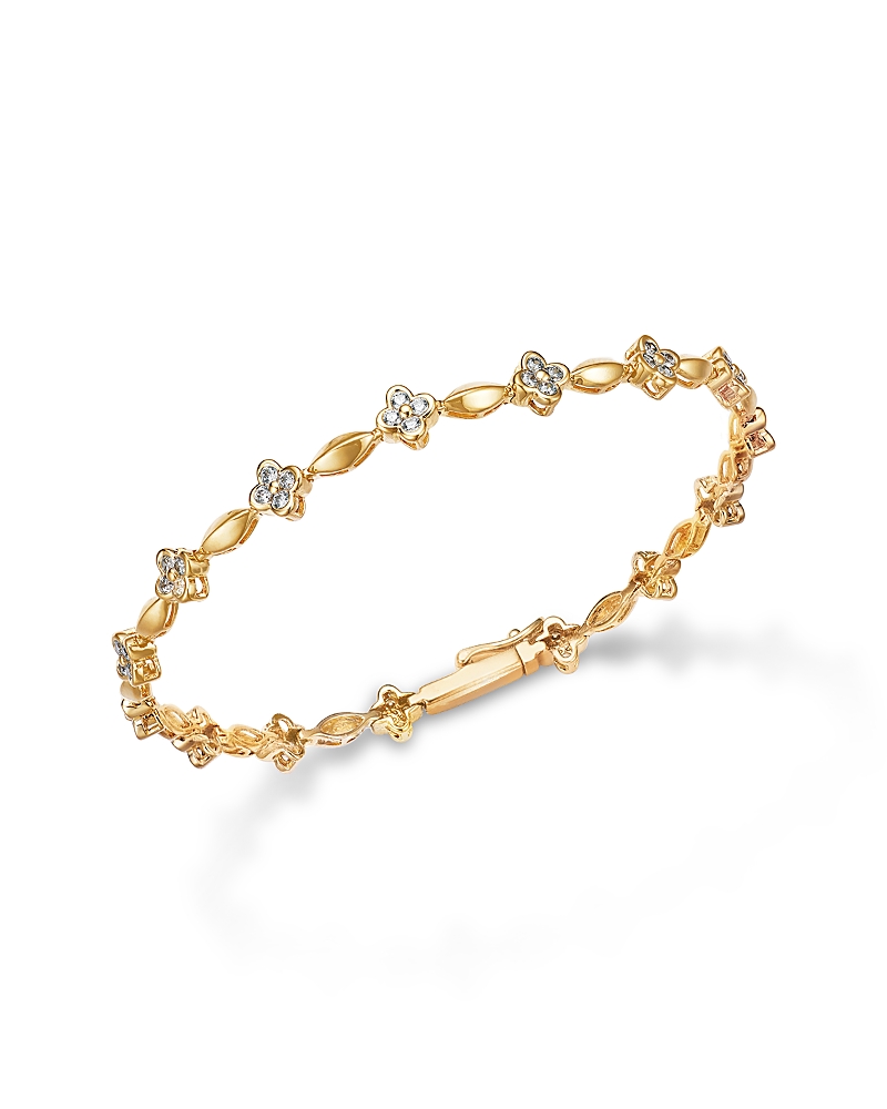 Bloomingdale's Fine Collection Diamond Clover Station Bracelet In 14k Yellow Gold, 1.0 Tcw