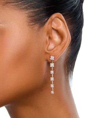 Diamond Flower Quad Cluster Graduated Linear Drop Earrings in 14K Yellow Gold, 1.75 tcw