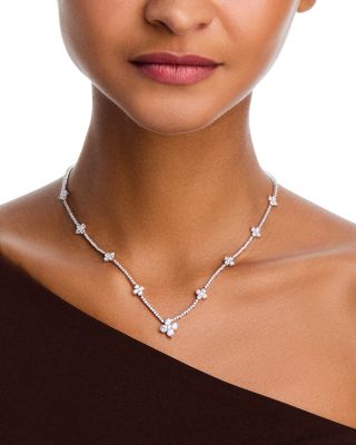 Luxe Collection Diamond Clover Station Necklace in 14K White Gold, 7.0 tcw