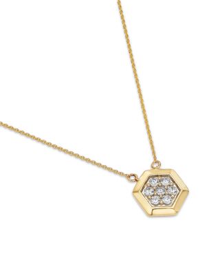 Diamond Honeycomb Hexagon Pendant Necklace in 14K Yellow Gold, 0.25 tcw