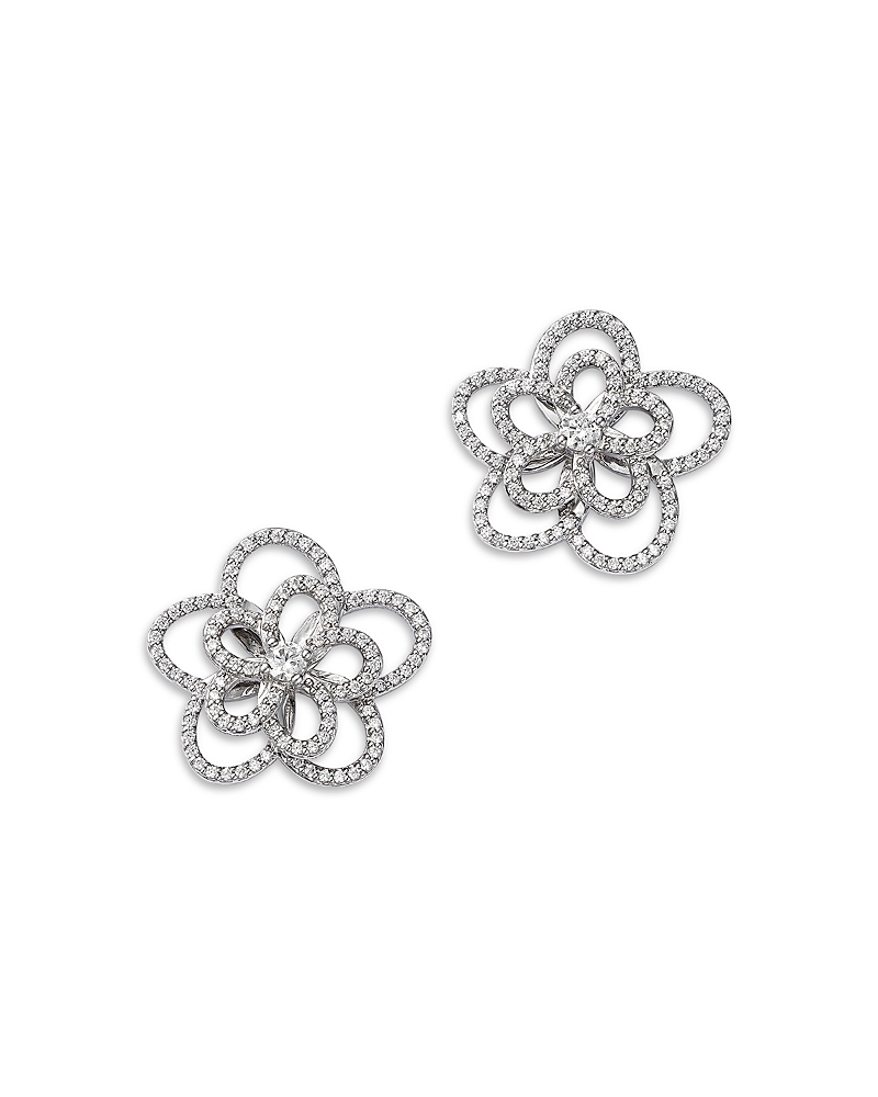 Bloomingdale's Fine Collection Diamond Micropave Flower Stud Earrings In 14k White Gold, 0.50 Tcw In Gold