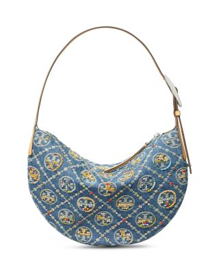 T Monogram Embellished Denim Shoulder Bag