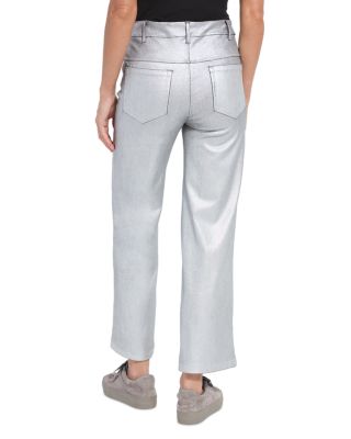Coated High Rise Ankle Wide Leg Jeans in Metallic Silver