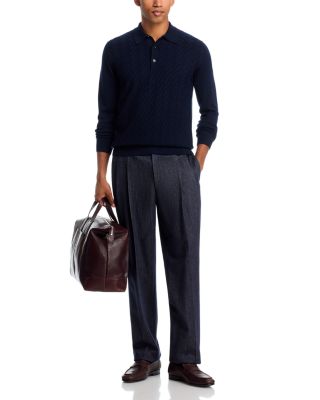 Parquet Stitch Long Sleeve Polo Sweater