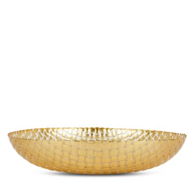 Rufolo Glass Gold Basketweave Large Shallow Bowl