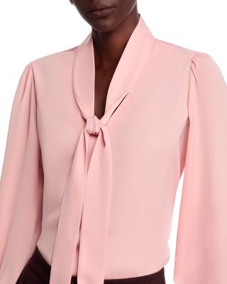 Long Sleeve Bow Tie Neck Blouse