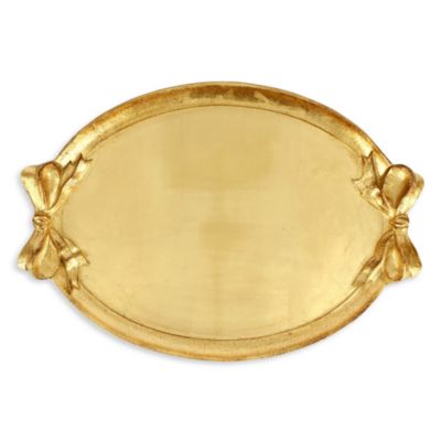 Florentine Wooden Accessories Gold Bow Handled Oval Tray