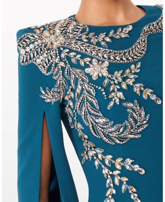 Precious Floral-Embellished Slit-Sleeve Maxi Dress