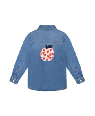 Girls' Denim Shirt with Patch Pockets and Apple Patch - Big Kid