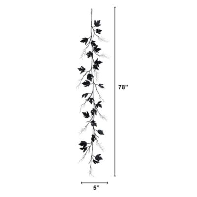 6.5' Pre-Lit Artificial Halloween Black Maple Garland with 48 Orange & Purple LED Lights