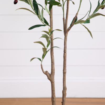 5&#39; Artificial Minimalist Olive Tree in White Decorative Planter