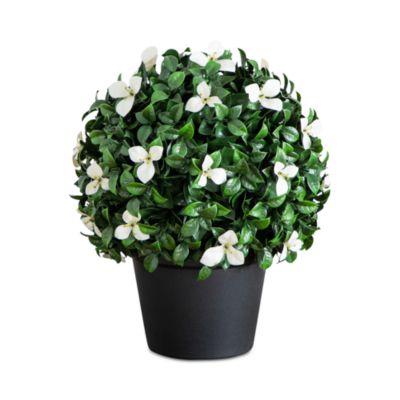 15" UV Resistant Artificial Boxwood and Gardenia Topiary Plant (Indoor/Outdoor)