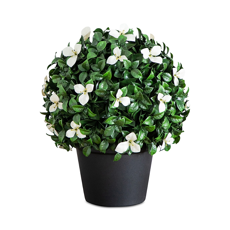 Nearly Natural 15in Uv-resistant Artificial Boxwood & Gardenia Topiary Plant (indoor/outdoor) In White
