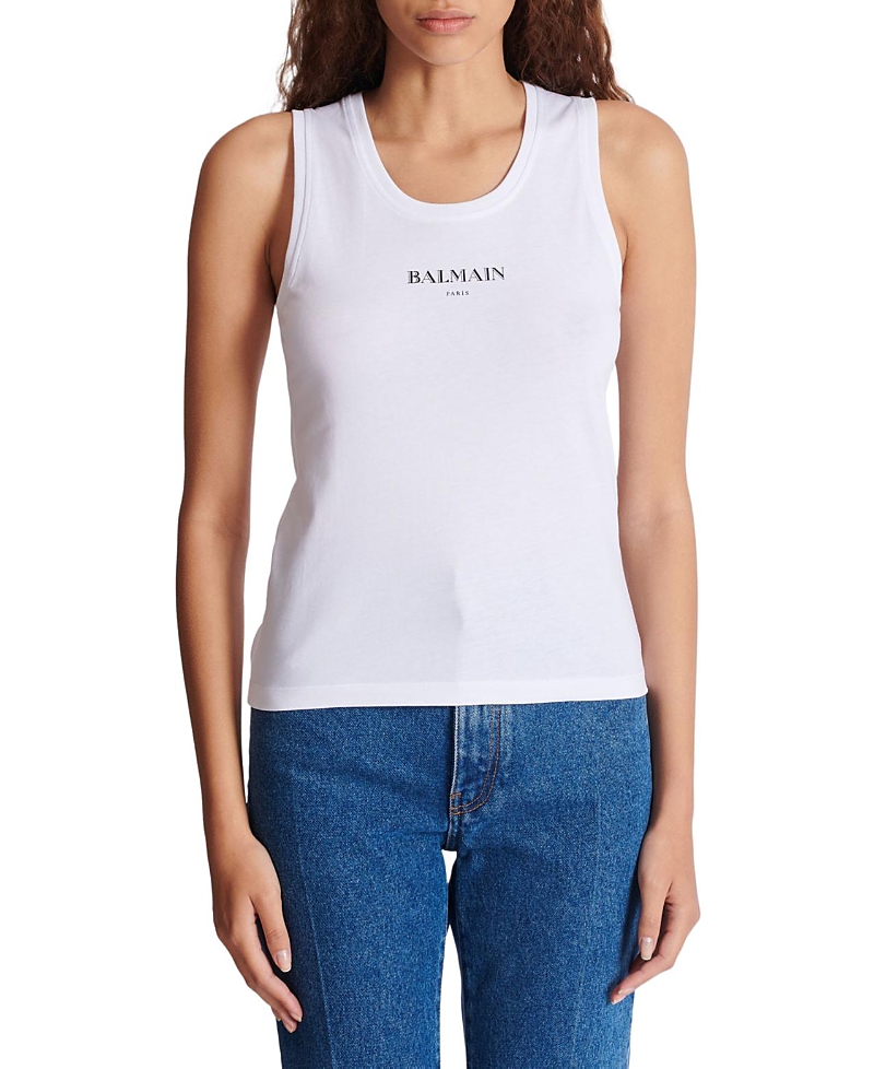 Balmain Logo Graphic Tank Top In White