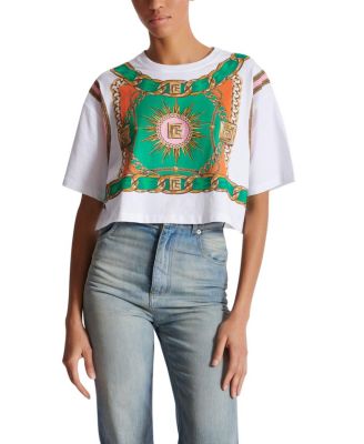 Cropped T-Shirt with Balmain Foulard Print