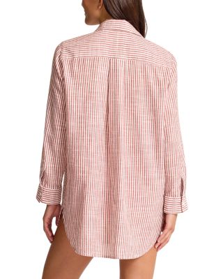 Shoreline Striped Boyfriend Shirt Swim Cover-Up