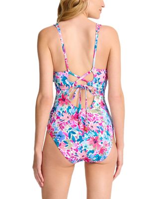 Watercolor Floral V Neck One Piece Swimsuit