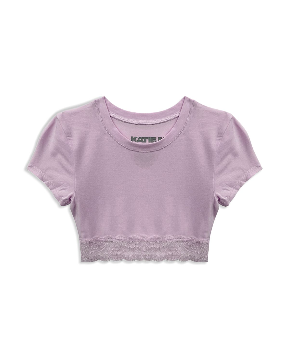 KatieJnyc Girls' Lace Hem Crop Tee - Big Kid