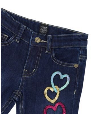 Girls' Stretch Jeans with Glittery Hearts - Little Kid