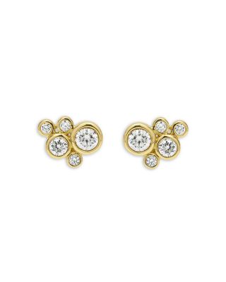 18K Yellow Gold Fizz Diamond Bezel Cluster Stud Earrings