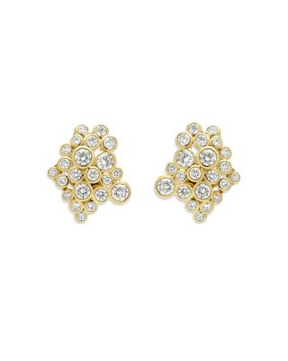 18K Yellow Gold Fizz Diamond Bezel Cluster Statement Earrings