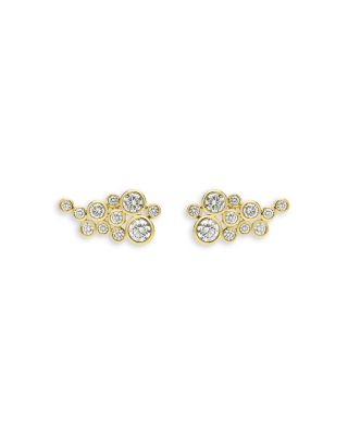 18K Yellow Gold Fizz Diamond Bezel Grape Cluster Stud Earrings