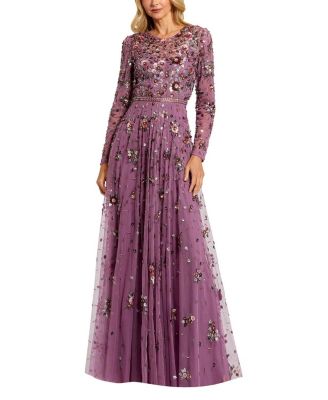 Long Sleeve High Neck Beaded Gown