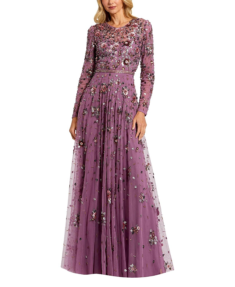 Mac Duggal 10063 Long Sleeve Formal Beaded Mother Of The Bride Dress In Pink