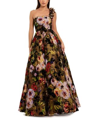 One-Shoulder Floral Print Ballgown