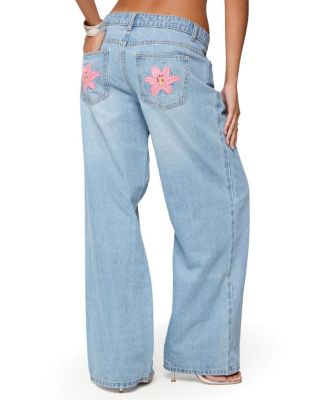 Mirra Embroidered Flower Low Rise Light Rinse Jeans