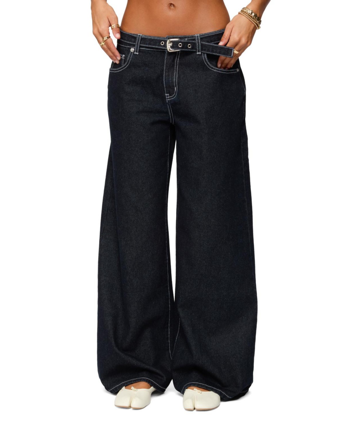 Karah Belt Low Rise Dark Rinse Wash Jeans