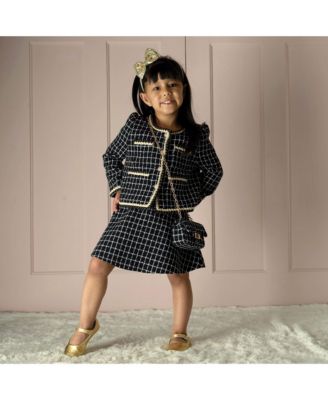 Girls' Check Tweed Jacket & Skirt Set – Little Kid, Big Kid