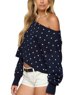 Oversized Off Shoulder Polka Dot Sweater