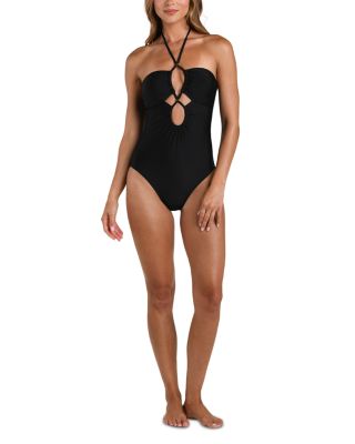 Shiva Solid Black Keyhole Bandeau One Piece Swimsuit