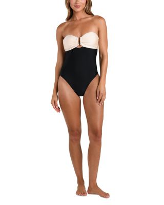 Emilia Solids Color Block Bandeau One Piece Swimsuit