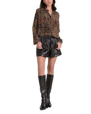 Pleated Mandarin Collar Blouse