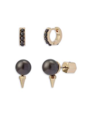 Allsaints Gray Imitation Pearl Spike Huggie Hoop & Stud Earrings, Set of 2