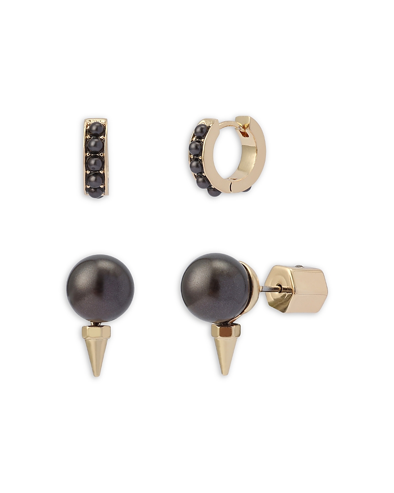 Allsaints Gray Imitation Pearl Spike Huggie Hoop & Stud Earrings, Set of 2