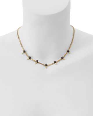 Gray Imitation Pearl Spike Statement Necklace, 15"-17" 