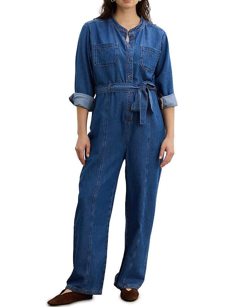 Hatch Collection The Drapey Denim Maternity Jumpsuit In Purple