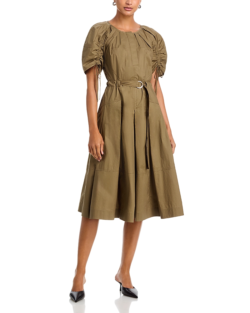 3.1 Phillip Lim Ruched Puff Sleeve Midi Dress In Green