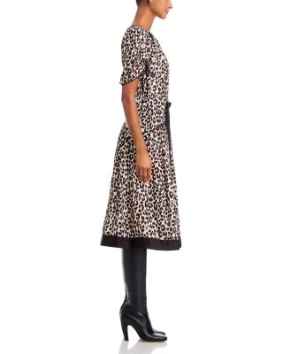 Leopard Print Ruched Sleeve Midi Dress