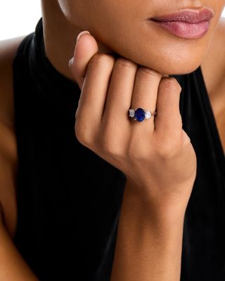 Sapphire and Diamond 3-Stone Ring in 14K White Gold&nbsp;- Exclusive