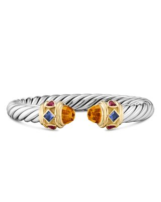 Renaissance&reg; Cable Flex&reg; Bracelet in Sterling Silver with 14K Yellow Gold, Madeira Citrine, Tanzanite and Rhodolite Garnet, 9mm